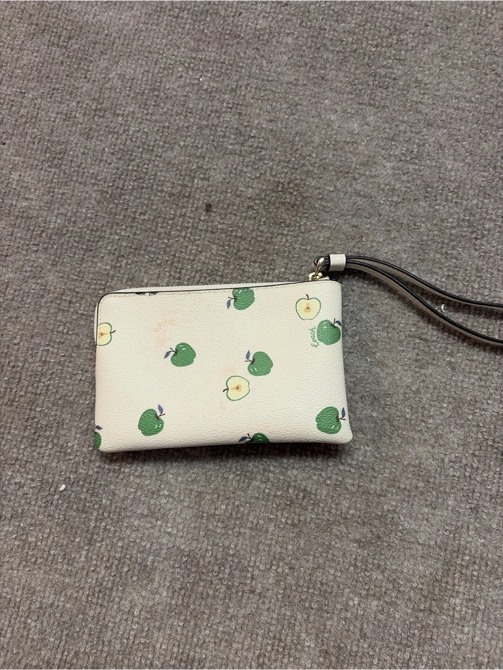 Coach Cream Wristlet with Green Apple Motif